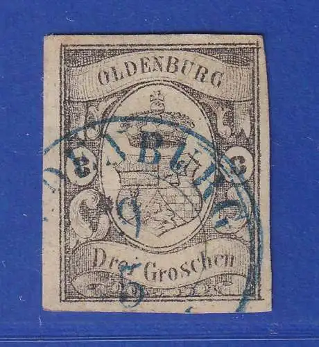 Oldenburg 1859 Wappen 3 Groschen Mi.-Nr. 8  blauer O OLDENBURG