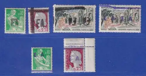 Algerien 1962 Freimarken Aufdruck EA Lot 6 Werte Mi.-Nr. 378, 379, 382 ** / MNH