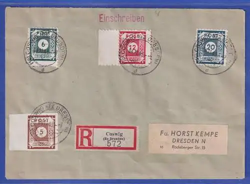 SBZ Ost-Sachsen 1945  Mi.-Nr. 43DIb,46DIa,48DIa u.a. in MiF auf R-Brief O COSWIG