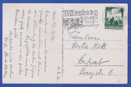 Dt. Reich 1936 AK Reichsparteitagsgelände Nürnberg mit So.-O gel. nach Erfurt