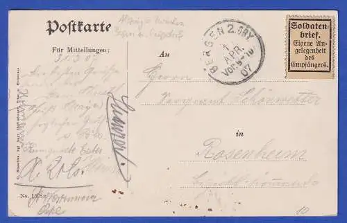 Bayern 1907 AK Alzing gel. als Feldpost mit Vignette Soldatenbrief O BERGEN OBY.