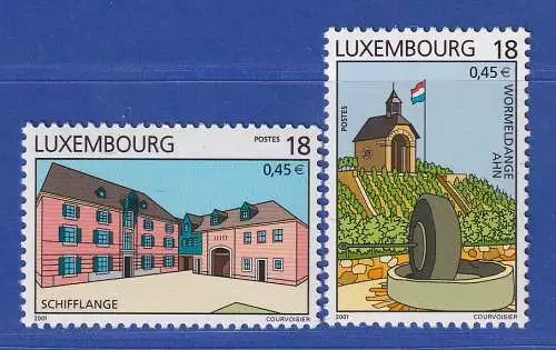 Luxemburg 2001 Sehenswürdigkeiten Schifflingen Womeldingen Mi.-Nr. 1524-5 **/MNH