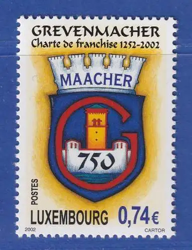 Luxemburg 2002 750 Jahre Stadtfreiheit für Grevenmacher Mi.-Nr. 1589 **/MNH