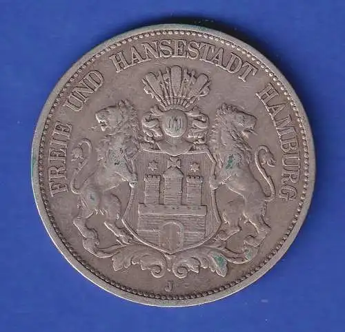 Hamburg Silbermünze 5 Mark Stadtwappen 1891 ss