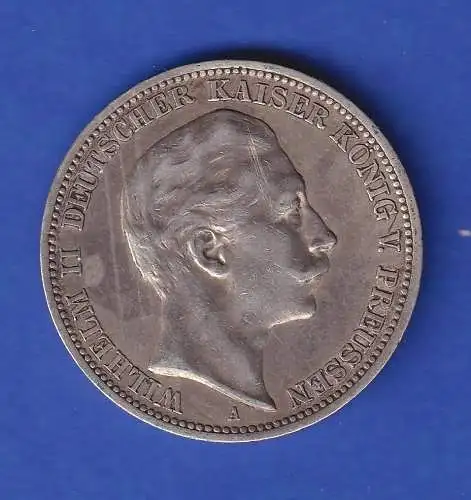 Preußen Silbermünze 3 Mark Kaiser Wilhelm II. 1909 ss-vz