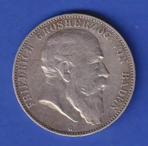 Baden Silbermünze 5 Mark Großherzog Friedrich 1903 sehr schön