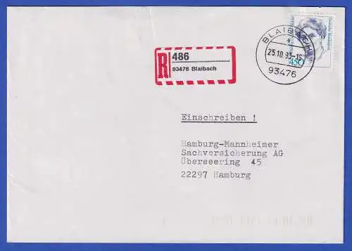 Bund 1993 Mi.-Nr. 1614 als EF auf R-Brief O BLAIBACH nach Hamburg