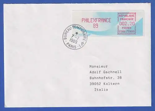 Frankreich Sonder-ATM PHILEXFRANCE 89  ATM 2,20 auf FDC vom 7.7.1989. 