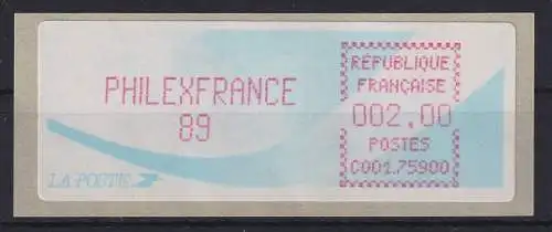 Frankreich Sonder-ATM PHILEXFRANCE 89 lilarot Wert 2,00 **