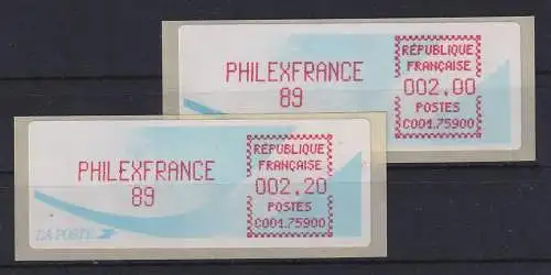 Frankreich Sonder-ATM PHILEXFRANCE 89 Druck bräunlichrot Werte 2,00 und 2,20 **