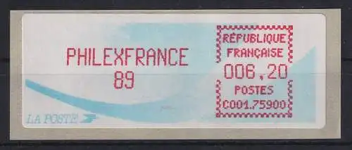 Frankreich Sonder-ATM PHILEXFRANCE 89 Druck bräunlichrot Wert 6,20 **