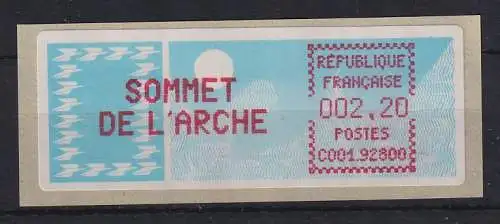 Frankreich Crouzet-ATM SOMMET DE L'ARCHE auf Papier Taube, Wert 2,20 **