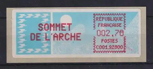 Frankreich Crouzet-ATM SOMMET DE L'ARCHE auf Papier Taube, seltener Wert 2,70 **