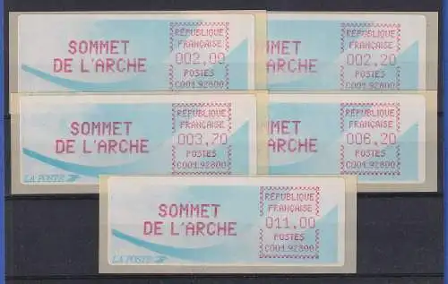 Frankreich 1989 Sonder-ATM SOMMET DE L'ARCHE kpl.Satz 2,00-2,20-3,70-6,20-11,00 