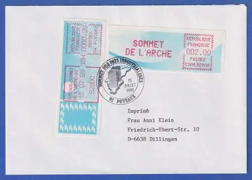 Frankreich 1989 Sonder-ATM SOMMET DE L'ARCHE 2,00 + SFS auf Brief, So-O 15.7.89