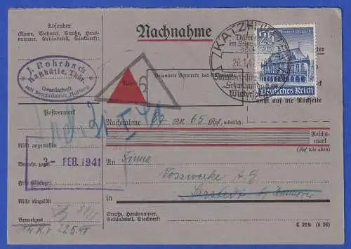 Dt. Reich  Mi.-Nr. 737  als EF auf retournierter Nachnahme O KATZHÜTTE 1941