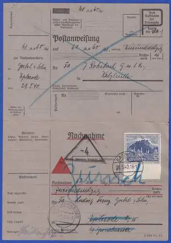Dt. Reich Mi.-Nr. 737 als EF auf retournierter Nachnahme O KATZHÜTTE 1940