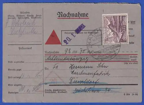 Dt. Reich Mi.-Nr. 734, 736 in MiF auf retournierter Nachnahme O KATZHÜTTE 1940