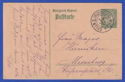 Bayern 1918 GA Postkarte mit seltenerem O SOLLN 2.(VILLENKOLONIE) 