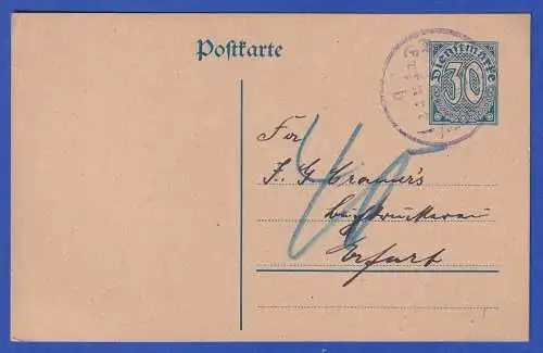 Dt. Reich GA Dienstpostkarte Mi.-Nr. DP I mit Gebührenvermerk O ERFURT 1926