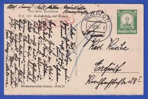 Dt. Reich GA Bildpostkarte Saßnitz Reichswinterhilfe-Lotterie 1934/35 O BERLIN 