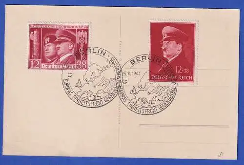 Dt. Reich 1941 Hitler/Mussolini Mi.-Nr. 763, 772 mit So.-O BERLIN auf Postkarte