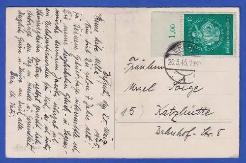 Dt. Reich Uni Königsberg Mi.-Nr. 896 Oberrandstück auf Postkarte O ERFURT 3/1945