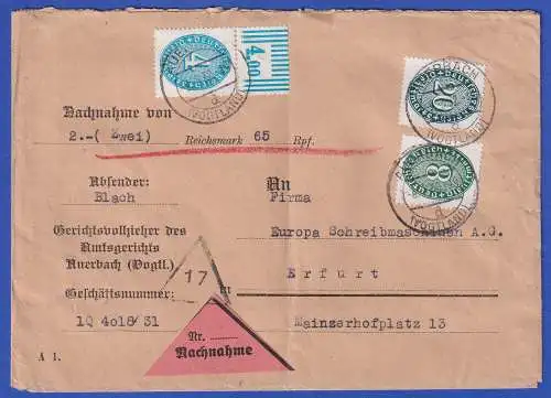 Dt. Reich Dienstmarken Mi.-Nr. 116, 119, 127 auf Nachnahme O AUERBACH 1932