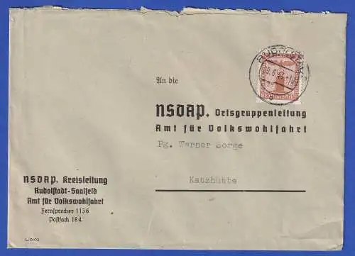 Dt. Reich Dienstmarke 24Pfg Mi.-Nr. 163 als EF auf Brief O RUDOLSTADT 1943