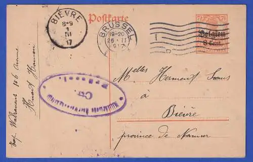 Dt. Besetzung Belgien Zensierte GA Postkarte Mi.-Nr. P10 II  O BRÜSSEL 1917