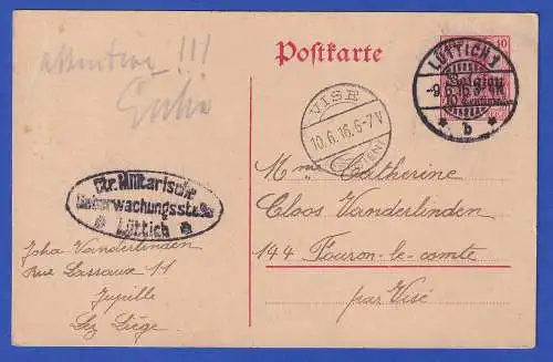 Dt. Besetzung Belgien Zensierte GA Postkarte Mi.-Nr. P2  O LÜTTICH 1916