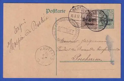 Dt. Besetzg. Belgien Zensierte GA Postkarte Mi.-Nr. P6 mit Zufrankatur O BERTRIX