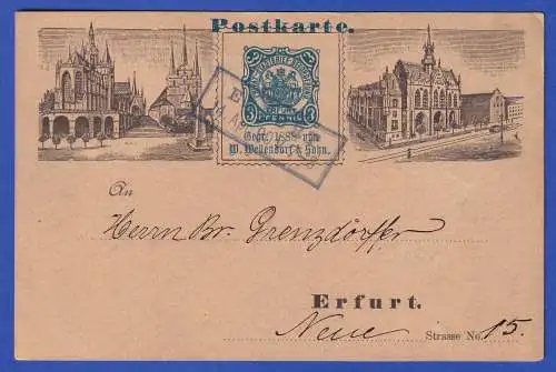 Privat-Stadtbrief-Beförderung Erfurt GA Postkarte Bauwerke O ERFURT 1890