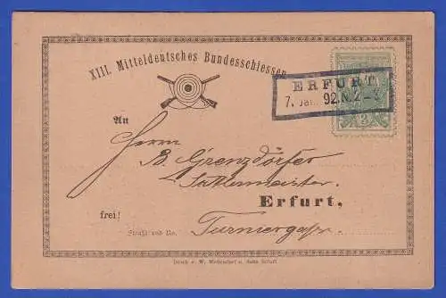 Privat-Stadtbrief-Beförderung Erfurt GA Postkarte Bundesschießen O ERFURT 1892