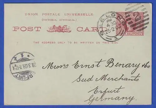 Australische Staaten Victoria GA Postkarte O GEELONG 1903