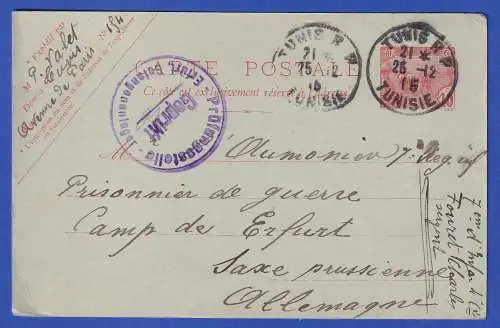 Tunesien GA Zensierte Postkarte O TUNIS Kriegsgefangenenpost 1. Weltkrieg 1915