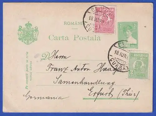 Rumänien GA Postkarte Mi.-Nr. P80 mit Zufrankatur O CLUJ 1928