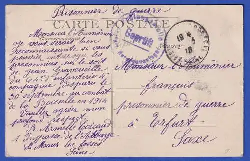 Frankreich Zensierte AK Saint-Maur-les-fossés Kriegsgefangenenpost 1. WK 1915?