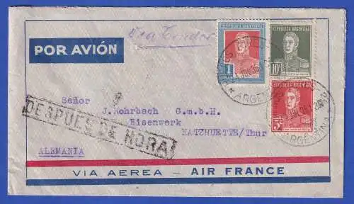 Argentinien 1935 Luftpostbrief Air France O BUENOS AIRES und Verspätungs-O