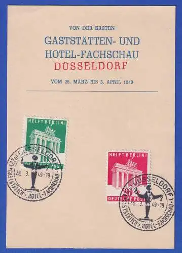 Bizone Mi.-Nr. 101-102 mit So.-O auf Karte Hotel-Fachschau Düsseldorf 1949