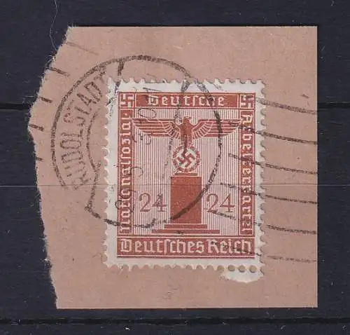 Dt. Reich 1942 Dienstmarke 24 Pfg. Mi.-Nr. 163 O RUDOLSTADT auf Briefstück