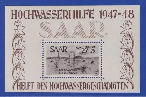 Saarland 1948 Hochwasserhilfe Mi.-Nr. Block 2 postfrisch ** gpr. HOFFMANN BPP