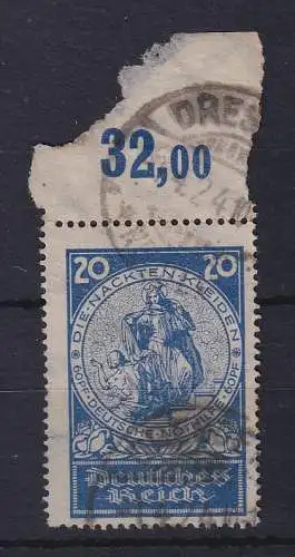 Dt. Reich 1924 Rosenwunder 20Pfg Mi.-Nr. 352 mit breitem Ausgleichszahn links O