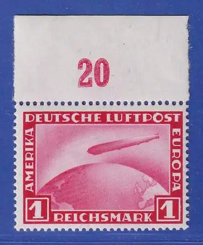 Dt. Reich 1931 Flugpostmarke Zeppelin Mi.-Nr. 455 Oberrandstück postfrisch **