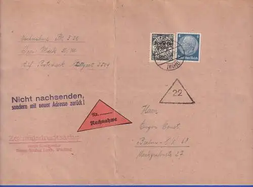 Dt. Reich Danzig Abschied Mi.-Nr. 723 u.a. in MiF auf Nachnahme O LORCH 1940