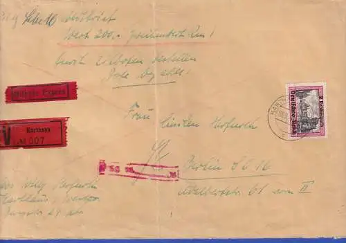 Dt. Reich Danzig Abschied Mi-Nr. 729 als EF auf Eil-Wertbrief O KARTHAUS 1940