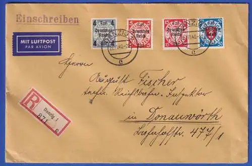 Dt. Reich Danzig Abschied Mi-Nr. 717, 718, 722, 727 als MiF auf LP-R-Brief 1940