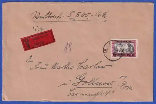 Dt. Reich Danzig Abschied Mi-Nr. 729 als EF auf Wertbrief O BERLIN 1940