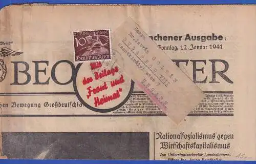 Dt. Reich Auslands-Zeitungsmarke Mi-Nr. Z739 auf Zeitungsseite O STRASSBURG 1941