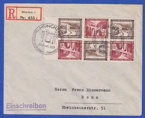 Dt. Reich 1936 Zusammendrucke Mi.-Nr. W 116 und 118 als MiF a. R-Brief O MÜNCHEN